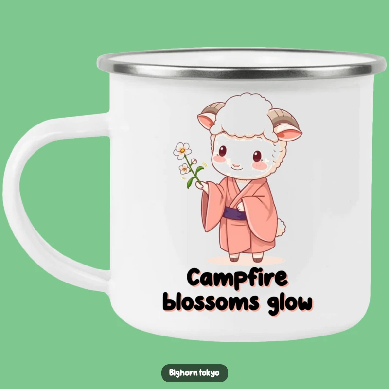 Durable Funny Sheep Kimono Blossom Camping Mug: Adventure with Floral Humor