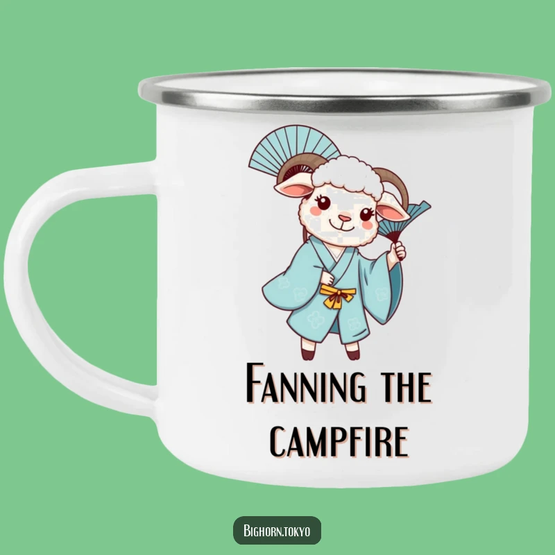 Funny Sheep Blue Kimono Camping Mug: Twirling Fun Outdoors