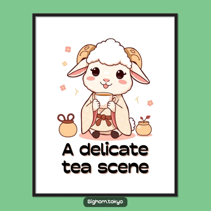 Funny Sheep Kimono Tea Digital Art: Instant Serene Decor and Funny Gift