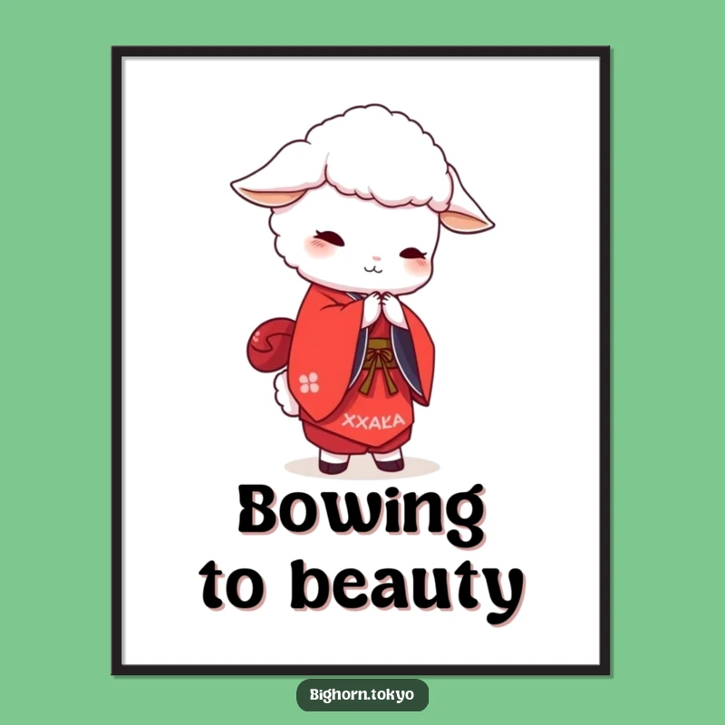 Funny White Sheep Red Kimono Digital Art: Graceful Humor for Your Space