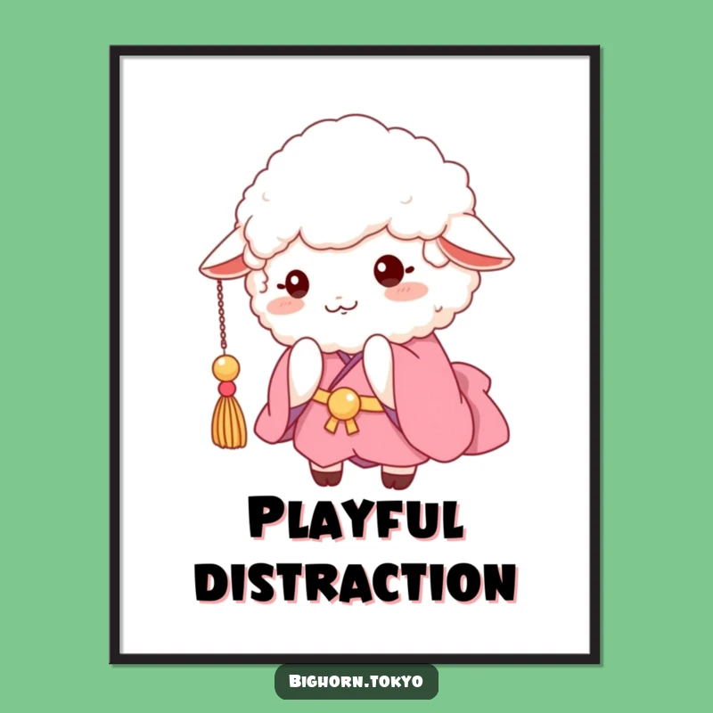 Funny Fluffy Sheep Pink Kimono Digital Art: Playful Whimsy