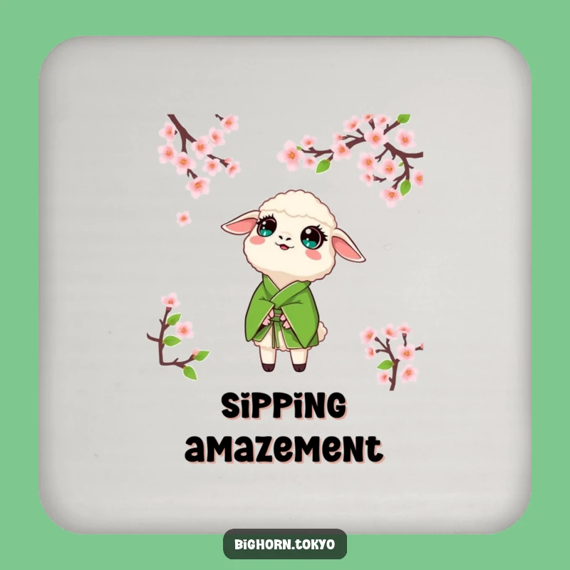 Funny Sheep Green Kimono Coaster: Protect Surfaces with Wonder
