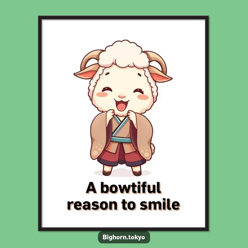 Free Printable Wall Art: Happy Kimono Sheep Bowing for Whimsical Downloadable Decor