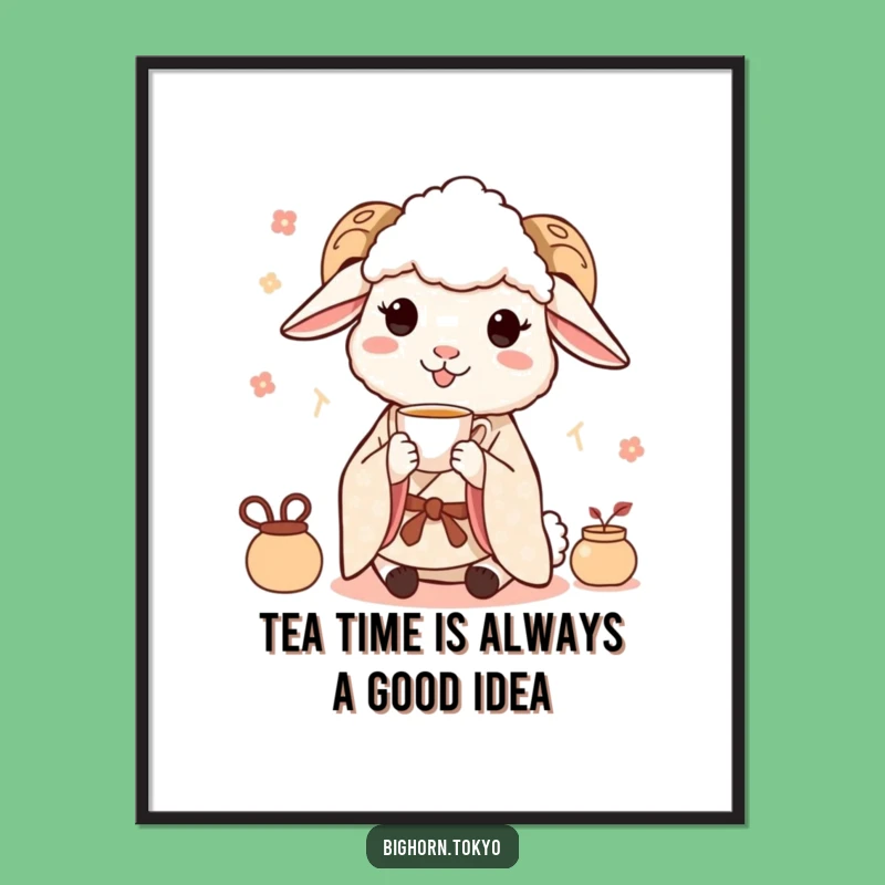 Free Printable Wall Art: Happy Kimono Sheep Tea for Relaxed and Funny Downloadable Decor
