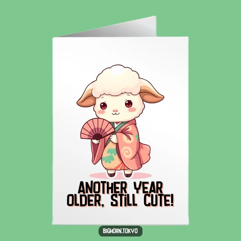 Free Printable Birthday Card: Funny Kimono Sheep Fan for a Hilarious Downloadable Gift