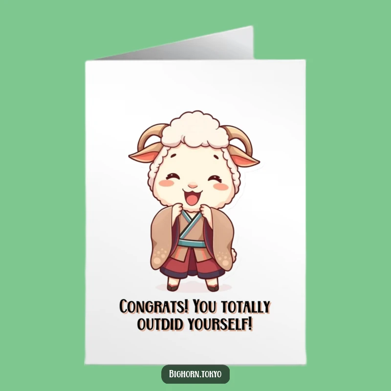 Free Printable Congrats Card: Cheerful Kimono Sheep Bowing for a Fun Downloadable Gift