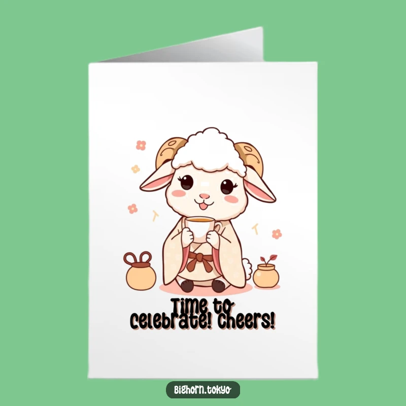 Free Printable Congrats Card: Peaceful Kimono Sheep Tea for a Relaxed Downloadable Gift