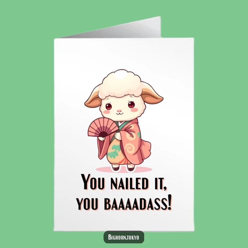 Free Printable Congrats Card: Whimsical Kimono Sheep Fan for a Joyful Downloadable Gift