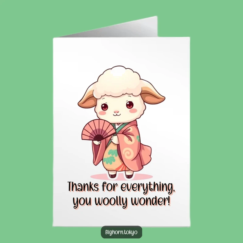 Free Printable Thank You Card: Elegant Kimono Sheep Fan for a Grateful Downloadable Gift
