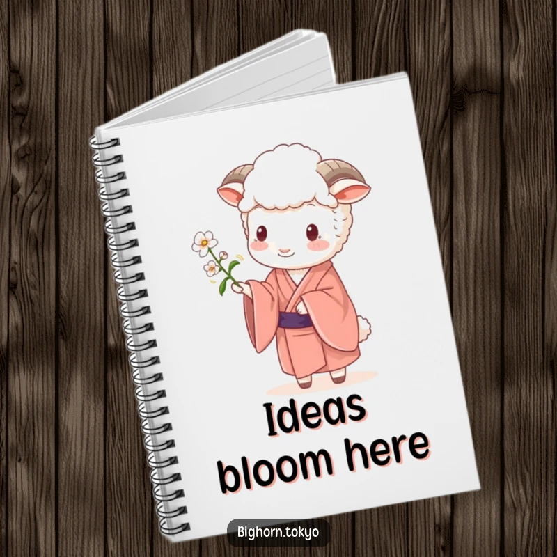 Funny Sheep Kimono Blossom Notebook: A notebook featuring a funny sheep in a kimono offering a blossom, perfect for capturing inspired thoughts.