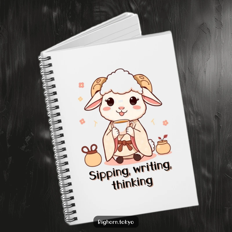 Funny Sheep Kimono Tea Notebook: A notebook featuring a funny sheep in a kimono delicately sipping tea, perfect for capturing peaceful thoughts.